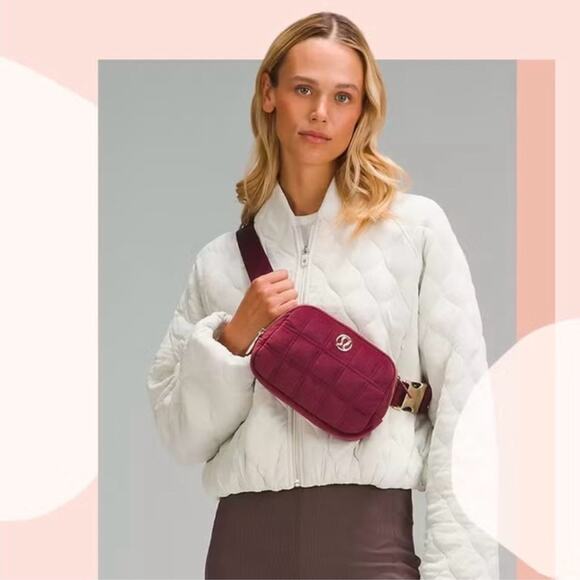 lululemon athletica Handbags - Lululemon Athletica Quilted Velour Puffer Belt Bag Gold Accents